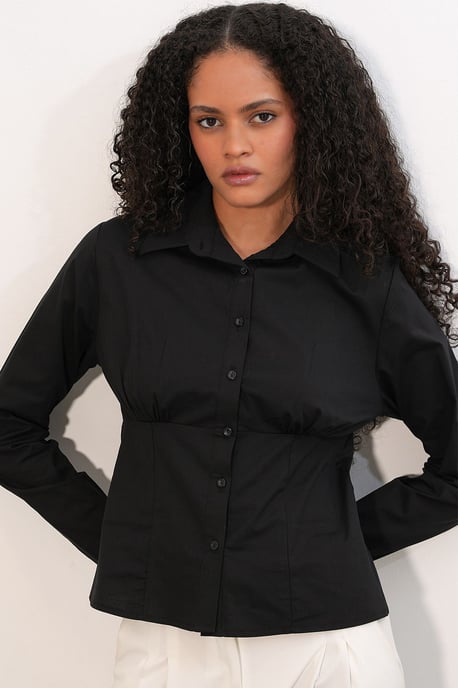 Fitted Poplin Button-Up Short Shirt - Image 1