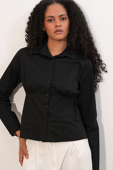 Fitted Poplin Button-Up Short Shirt - Image 3