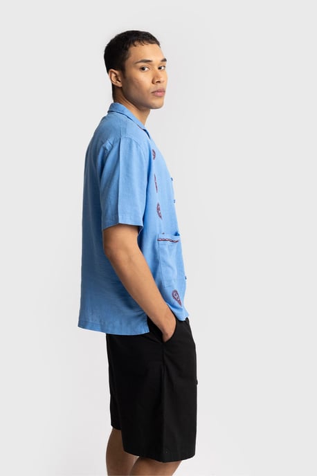 Men's Cotton Embroidered Poplin Short Sleeve Shirt - Image 3