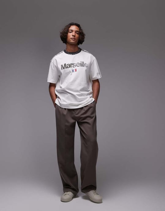 Topman avslappnad passform ringer t-shirt med Marseille-tryck i vitt - Image 3