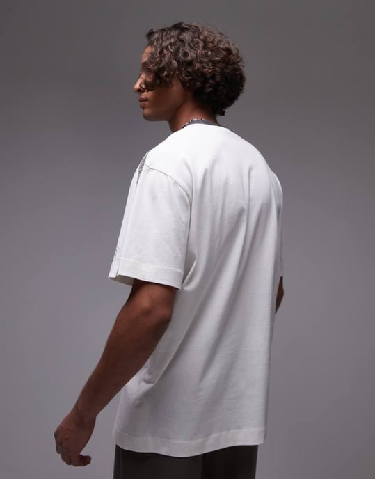 Topman avslappnad passform ringer t-shirt med Marseille-tryck i vitt - Image 4
