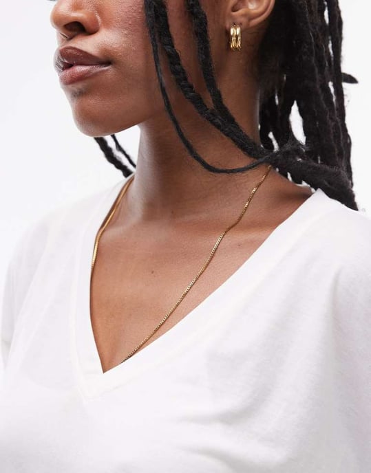 Topshop slouchy V-ringad t-shirt i vitt - Image 4