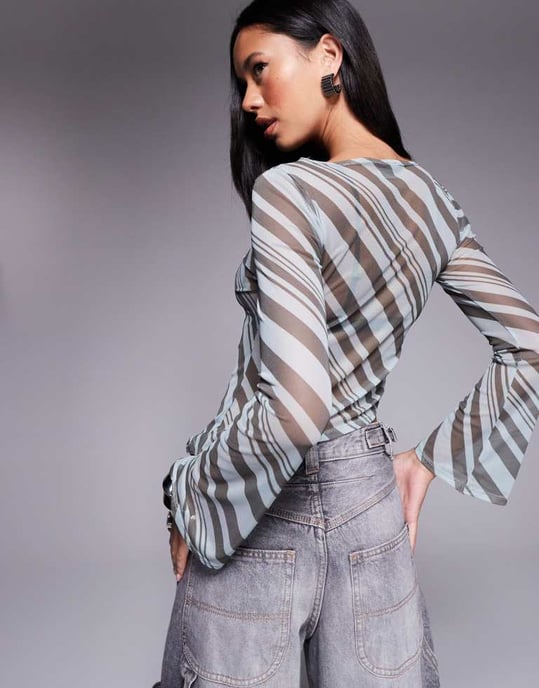 ASOS DESIGN mesh topp med asymmetrisk nederkant i brun rand - Image 4
