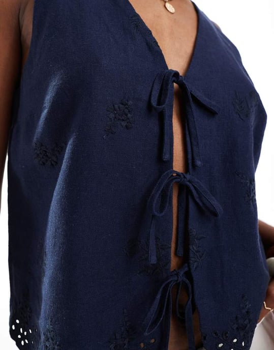 Hollister knyt-fram linne topp i marinblått - Image 4