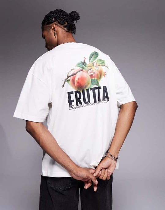 ASOS DESIGN oversized t-shirt med fruktgrafik i krämfärg - Image 1