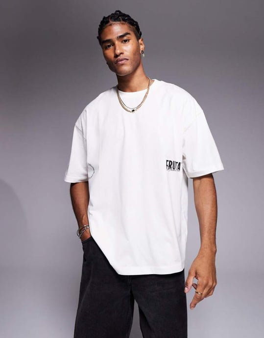 ASOS DESIGN oversized t-shirt med fruktgrafik i krämfärg - Image 3