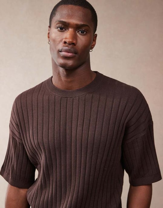 ASOS DESIGN avslappnad stickad ribb t-shirt i brunt - Image 4