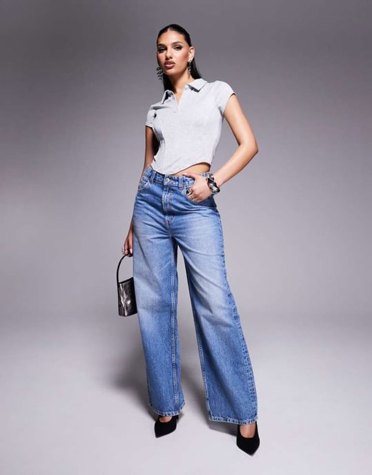 ASOS DESIGN kragblus med kort ärm och korsettdetalj i gråmelerad färg - Image 2