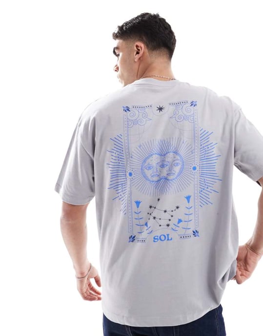 ASOS DESIGN oversized t-shirt med himmelsk grafik i grått - Image 1