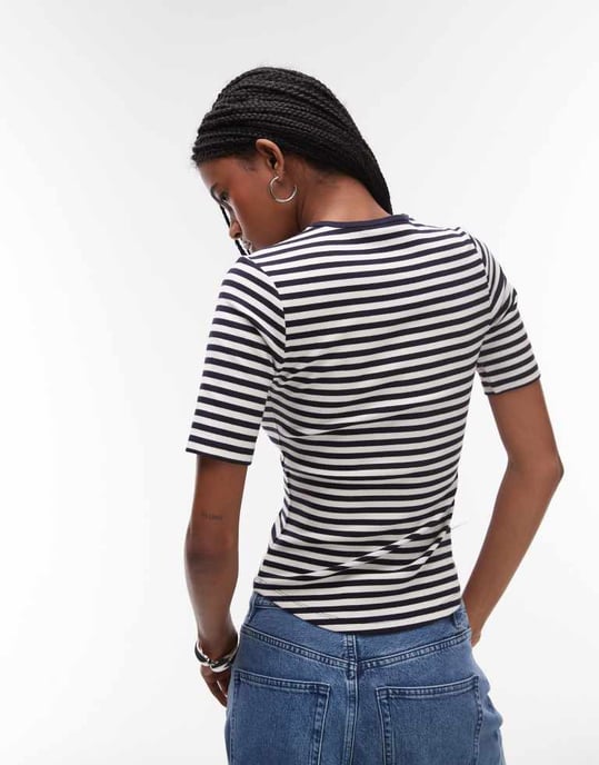 ARKET jersey ribbad t-shirt med rundad hals i blå ränder - Image 3