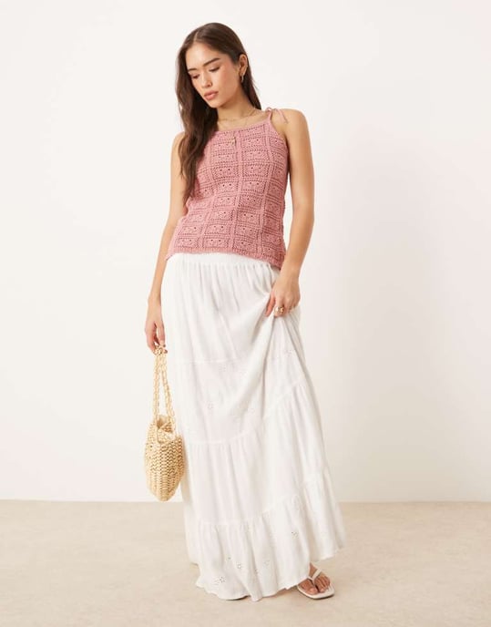 ASOS DESIGN virkade stickade topp i dammig rosa - Image 2