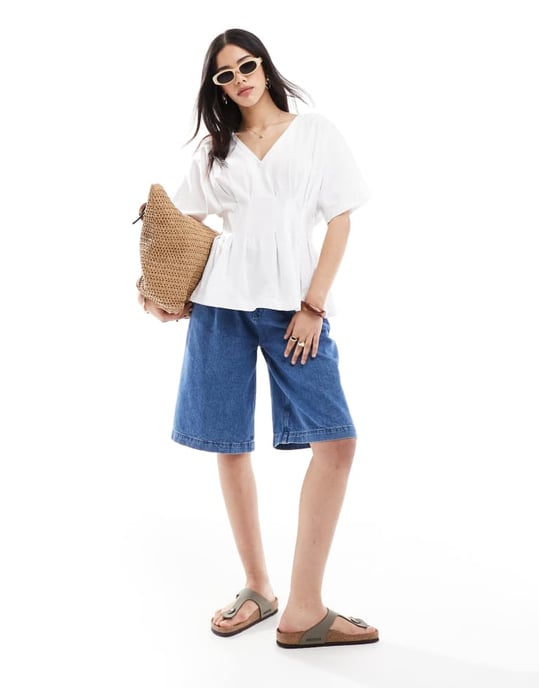 ASOS DESIGN plisserad v-ringad blus i vitt - Image 4