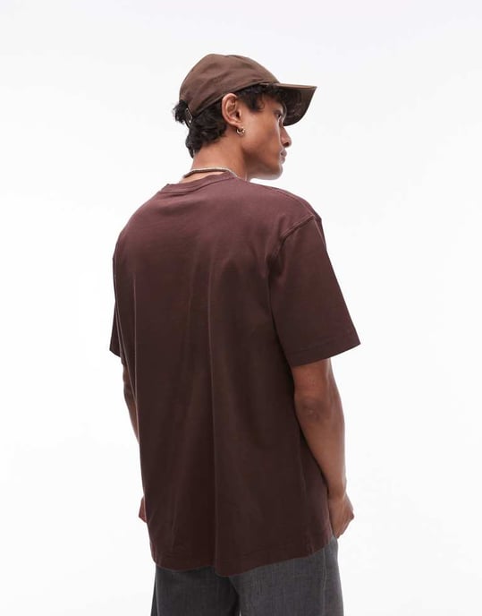 Topman avslappnad passform t-shirt i tvättad brun - Image 3