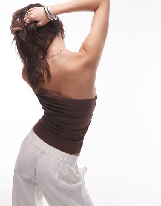 Topshop jersey asymmetrisk axelbands-topp i brunt - Image 4