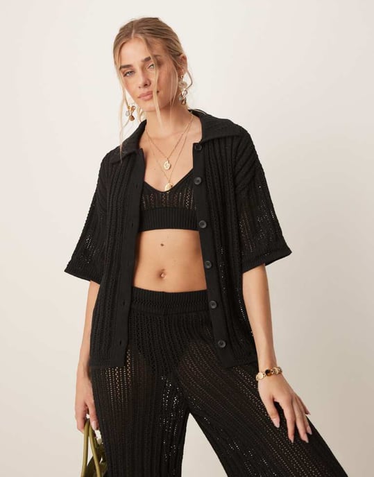 ASOS DESIGN punktstickad skjorta-set i svart - Image 2