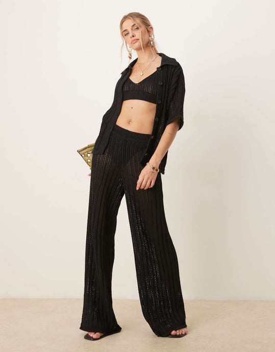 ASOS DESIGN punktstickad skjorta-set i svart - Image 3
