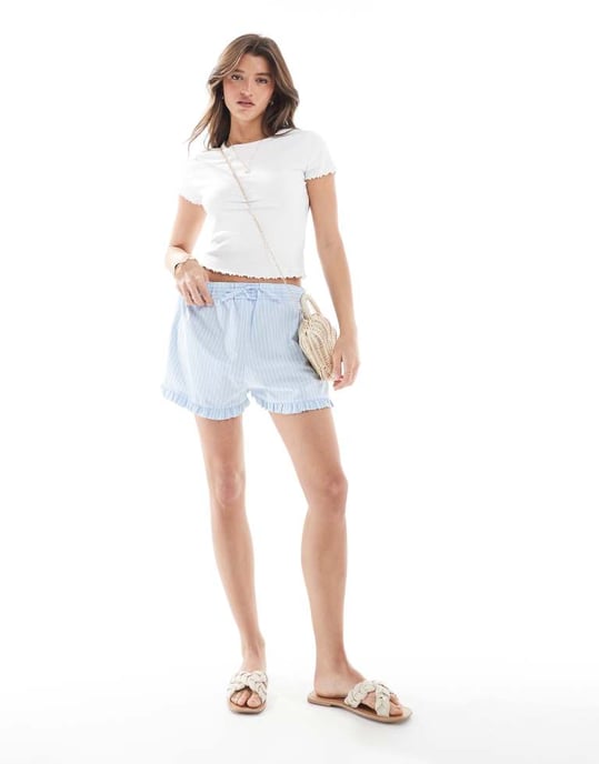 Miss Selfridge 2-pack kortärmad ribbad t-shirt med krusad kant - Image 2