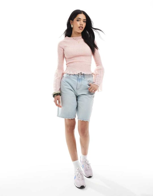 ASOS DESIGN topp med volangärm i rosa - Image 3