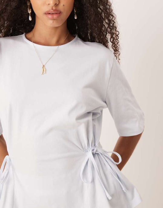 ASOS DESIGN oversized t-shirt med knytdetalj i babyblå - Image 3