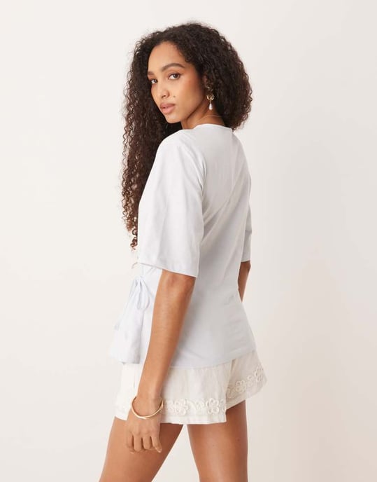 ASOS DESIGN oversized t-shirt med knytdetalj i babyblå - Image 4