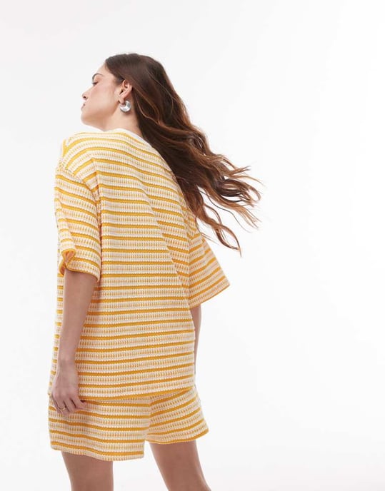 Topshop strukturerad rand oversized t-shirt set i orange - Image 3
