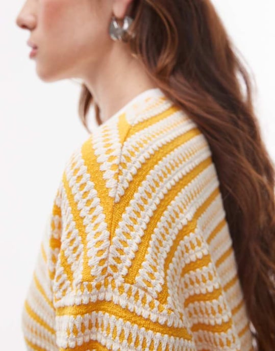 Topshop strukturerad rand oversized t-shirt set i orange - Image 4