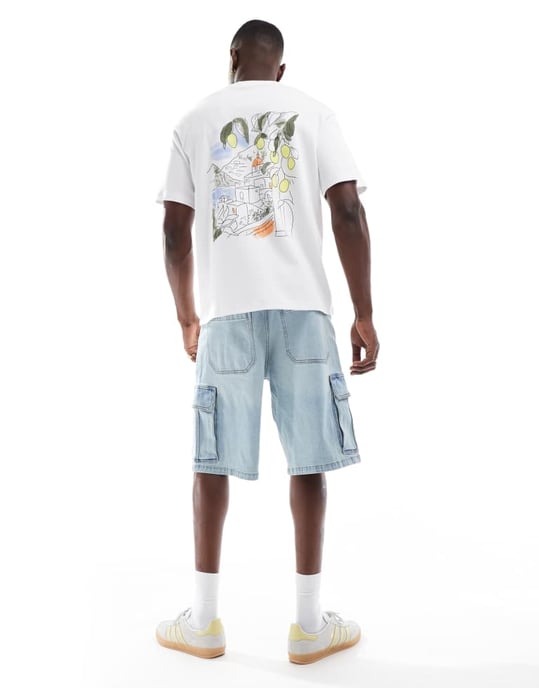 Jack & Jones oversized tung t-shirt med amalfi-mönster i vitt - Image 3