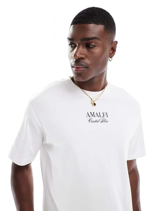 Jack & Jones oversized tung t-shirt med amalfi-mönster i vitt - Image 4