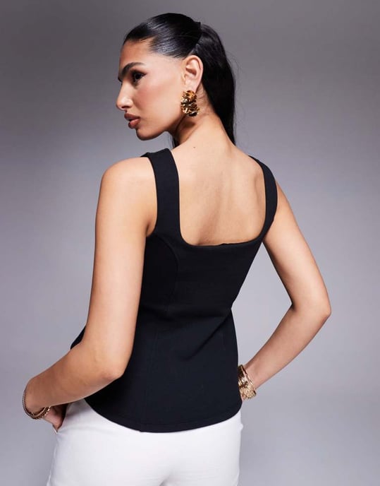 ASOS DESIGN premium ponte cinchmidja korsett-topp i svart - Image 3