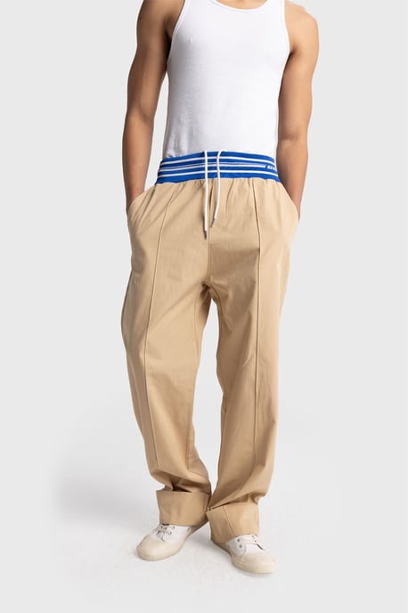 Heren Katoenen Poplin Wijde-Pijp Gebreide Broek - Image 6