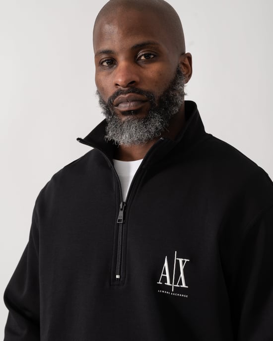 Embroidered A|X Logo 1/4 Zip Sweatshirt 1/4 Zip Sweatshirt in Black - Image 3