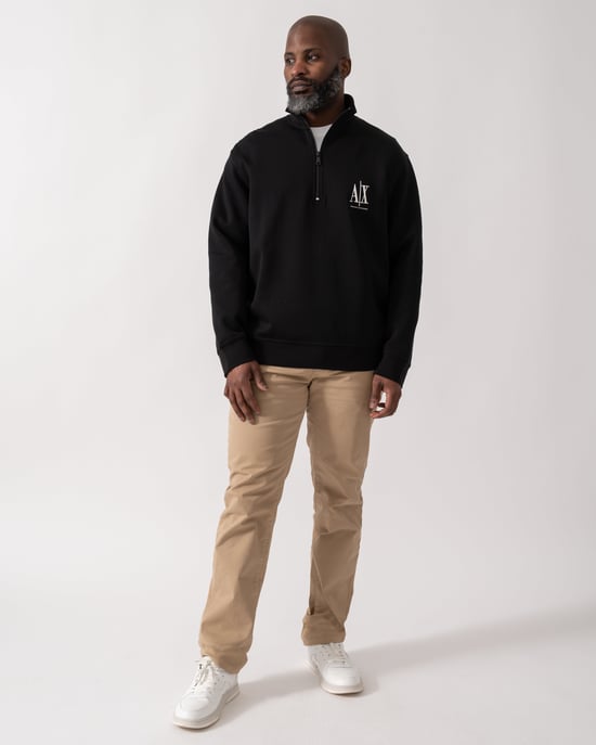 Embroidered A|X Logo 1/4 Zip Sweatshirt 1/4 Zip Sweatshirt in Black - Image 4