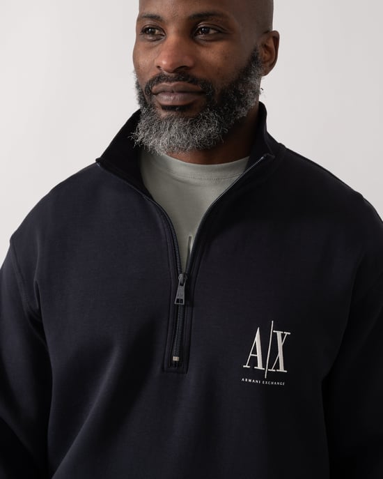 Embroidered A|X Logo 1/4 Zip Logo Detail Sweatshirt in Navy - Image 3