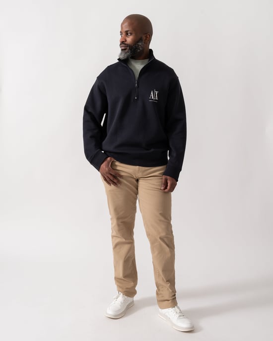 Embroidered A|X Logo 1/4 Zip Logo Detail Sweatshirt in Navy - Image 4