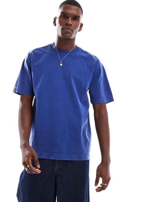 Hollister boxy oversized tvättad t-shirt i acidblå - Image 4