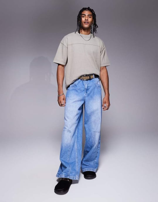 ASOS DESIGN oversized t-shirt med sömnadsdetaljer i tvättad stenbeige - Image 3