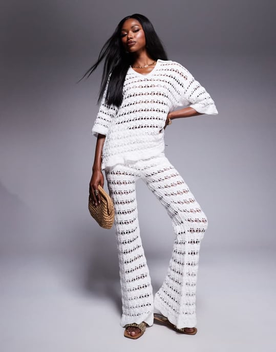 ASOS DESIGN stickad skjorta med krage och fin söm i vitt - Image 3