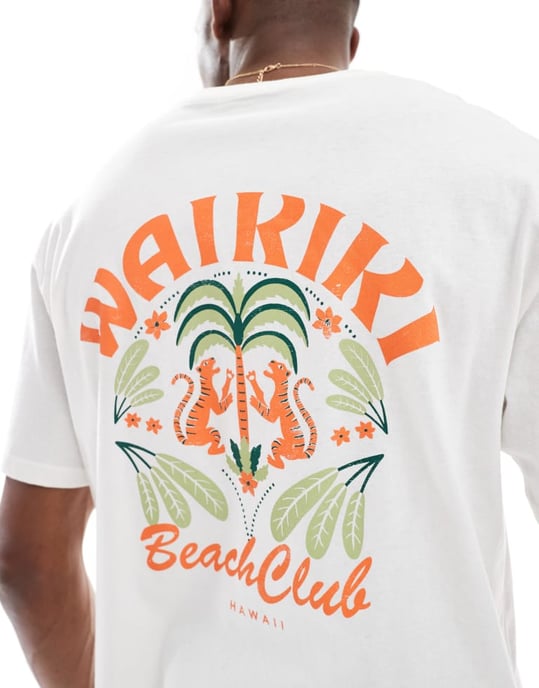 Jack & Jones oversize t-shirt med waikiki tryck på ryggen i vitt - Image 3