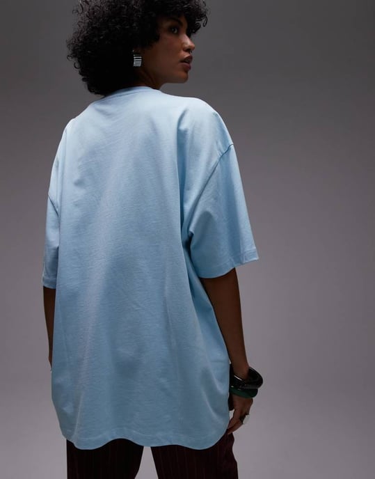Topshop jersey grafisk scarftryck oversized topp i ljusblå - Image 4