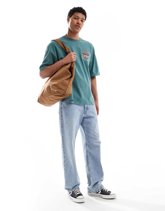 Hollister baggy t-shirt med motivdetaljer i grön - Image 3