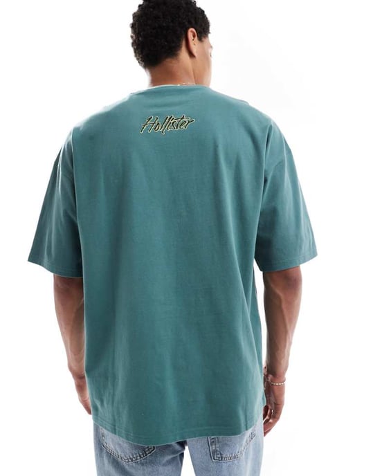 Hollister baggy t-shirt med motivdetaljer i grön - Image 4