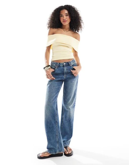 Hollister off-shoulder kortärmad topp i gult - Image 3