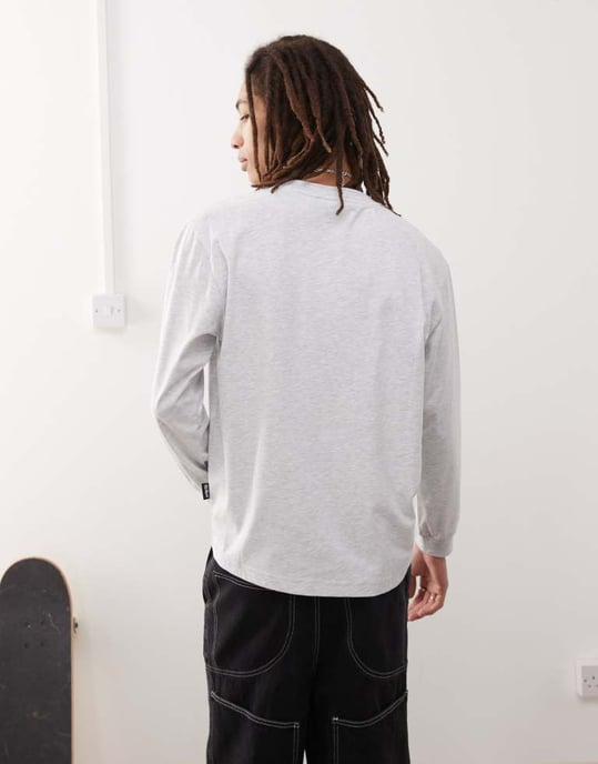 Kickers långärmad t-shirt med marinblå grafisk design i ljusgrå melerad färg - Image 4