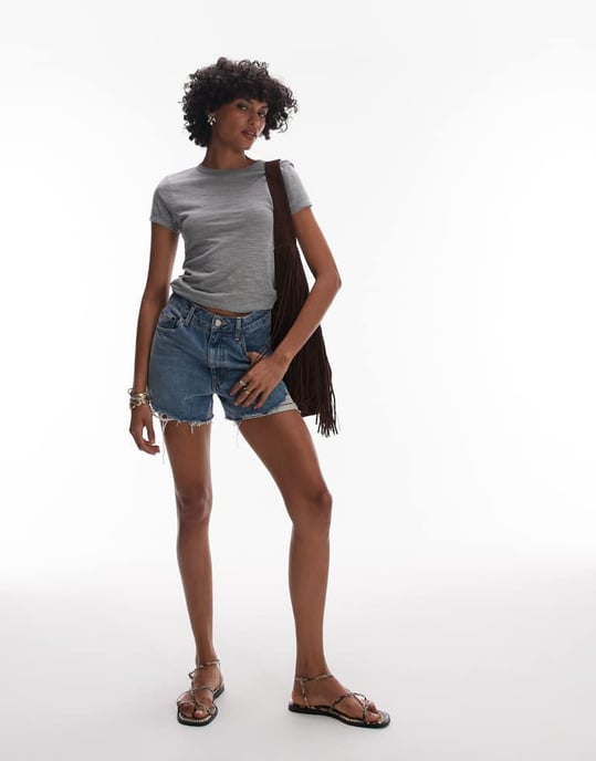Topshop linne t-shirt i grått - Image 2