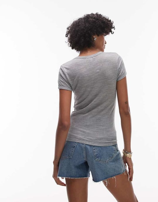 Topshop linne t-shirt i grått - Image 4