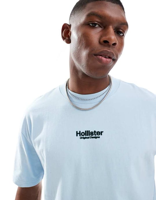 Hollister boxy oversized tech logotyps t-shirt med ryggdetalj i ljusblått - Image 2