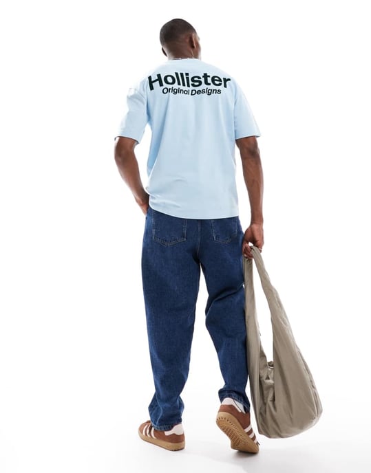 Hollister boxy oversized tech logotyps t-shirt med ryggdetalj i ljusblått - Image 3