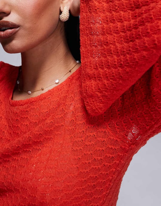 ASOS DESIGN koord stickad långärmad topp med knytbaksdetalj i orange - Image 3