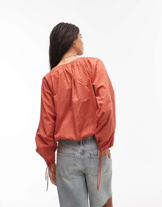 Topshop dobby rynkad nackband fram topp i rostfärg - Image 2