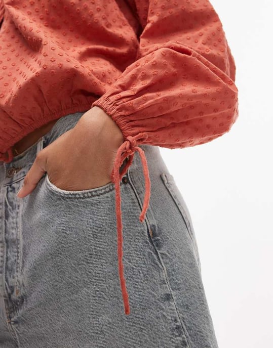 Topshop dobby rynkad nackband fram topp i rostfärg - Image 4